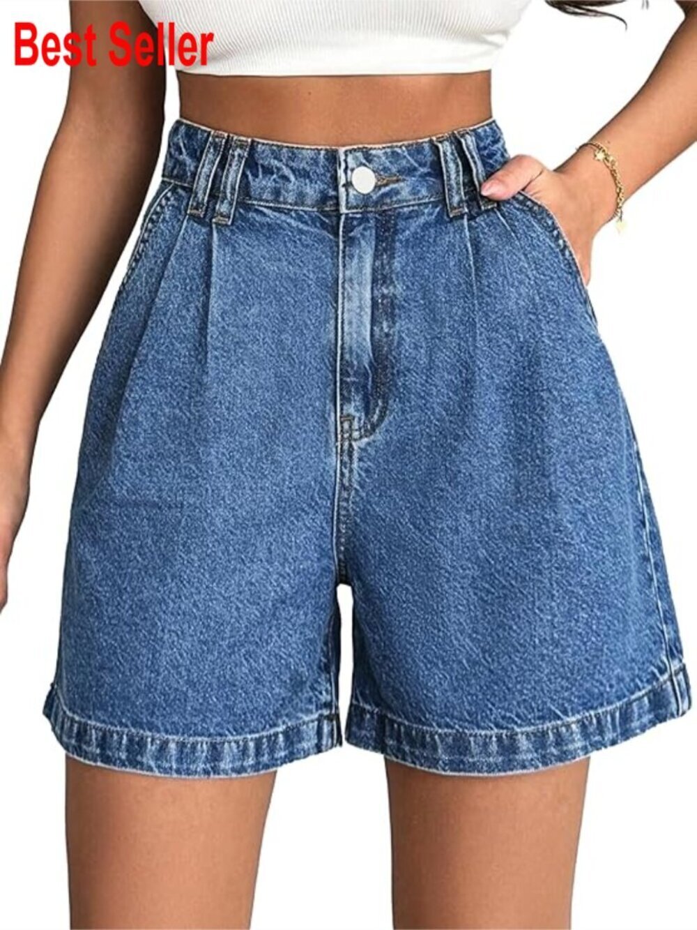 High Waisted Wide Leg Denim Shorts Stretchy Cotton Casual Summer
